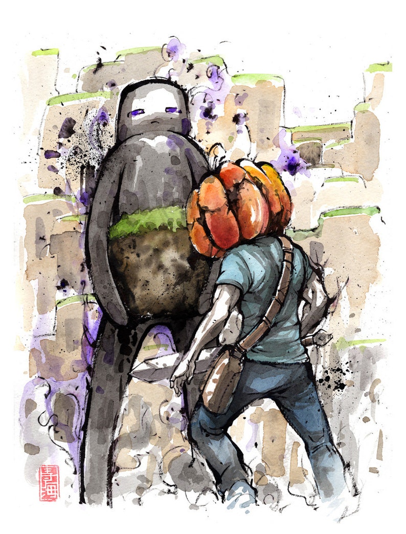8x10 PRINT Minecraft Enderman and Pumpkin Helmet Steve - Etsy