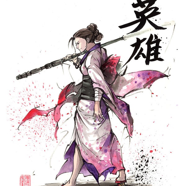 IMPRESIÓN 8x10 Star Wars Rey con kimono con caligrafía japonesa HÉROE