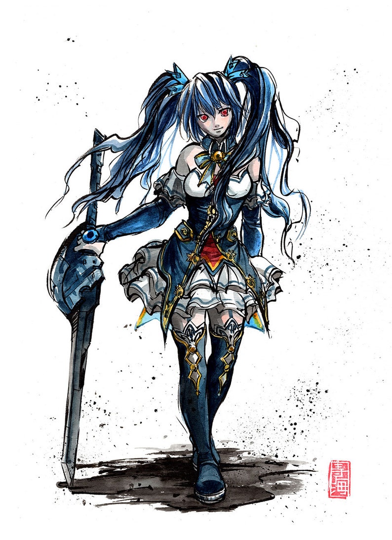 8x10 Print of Noire from Neptunia sumie and watercolor image 1