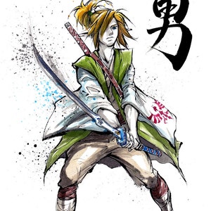 Zelda Japanaese calligraphy art 5-Piece Set Link Ganon Zelda 8x10 PRINTS by Mycks