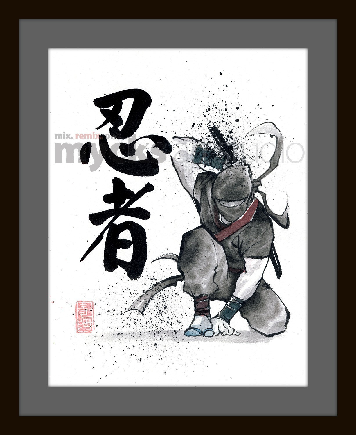 忍者と極道　下描き　下書き　直筆　ポップアップ　原画　原稿 プリント忍者書道とオリジナル墨絵 - Etsy 日本