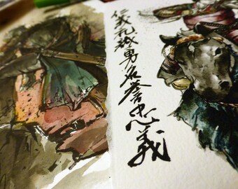 8x10インチのプリント、天照大御神の墨絵水彩画 - Etsy 日本