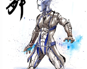 8x10 PRINT Mass Effect Liara Japanese Calligraphy DANCE