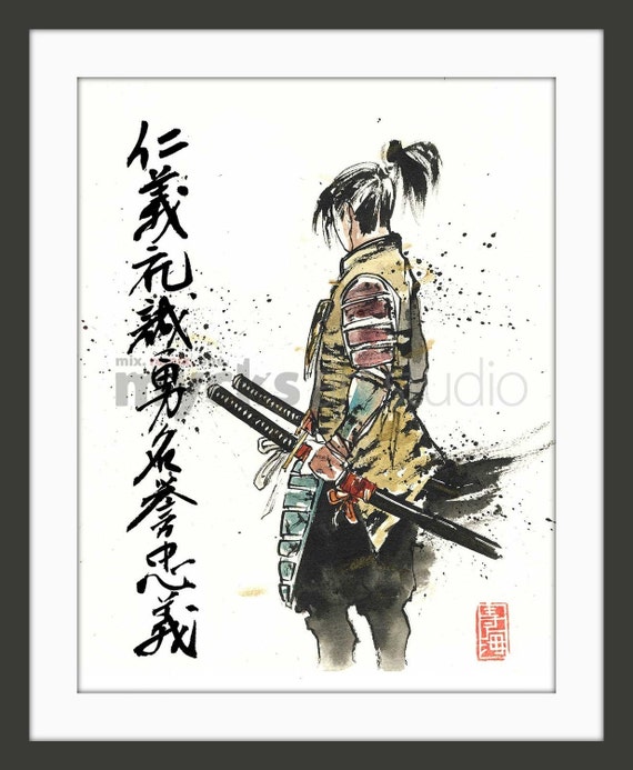プリント 侍の七つの美徳を描いた刀の絵画 日本の書道 - Etsy 日本