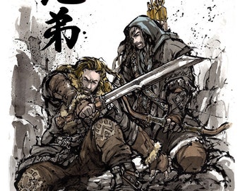 8x10 PRINT Kili and Fili from Hobbit Japanese Calligraphy Brothers