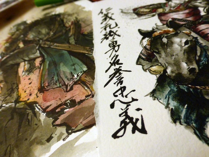 8x10 Fine Art Print sumi watercolor art of Darth Revan with Japanese Calligraphy Conqueror image 2