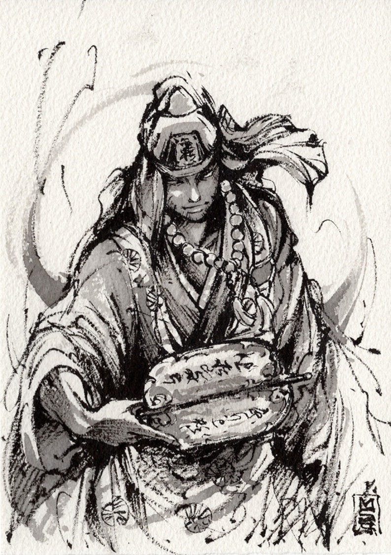 5 piece PRINT SET 5x7 Mycks Ink Sketch series Samurai Ninja set image 3