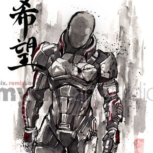 8x10 PRINT Mass Effect Commander Shepard Japanese Calligraphy HOPE