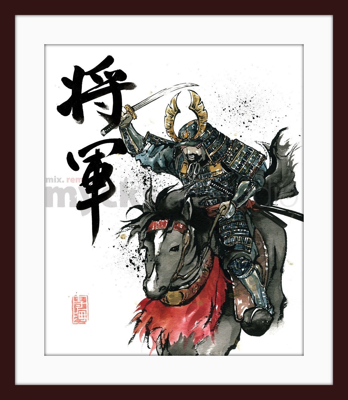 Samurai Warrior With Sword Riding Horse Designed Vector Image - View #6