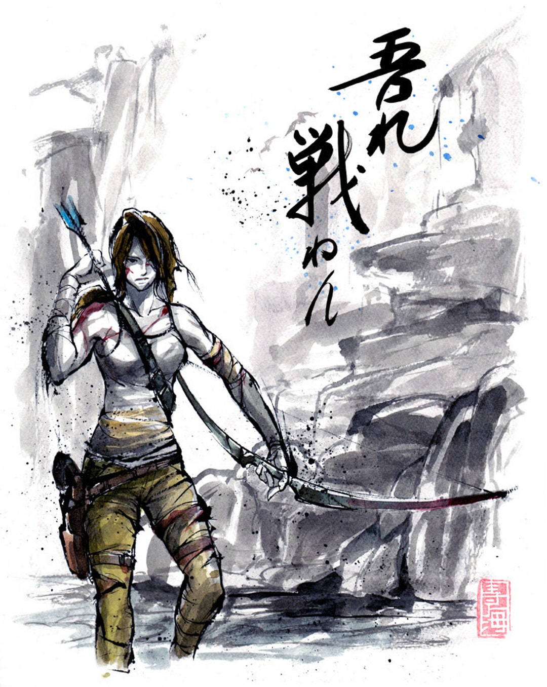 Lara様1枚 8x10 PRINT Lara Croft From Tomb Raider Japanese Calligraphy I