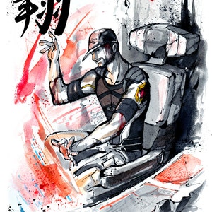 8x10 PRINT Mass Effect Jeff Joker Moreau Japanese Calligraphy SOAR