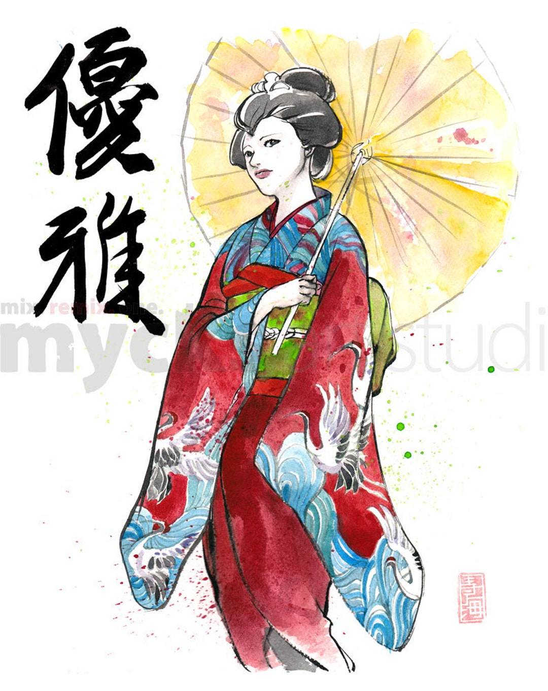 飾り絵　kimono woman Katsushika Hokusai Woman Full-length Portrait Wearing Kimono
