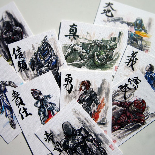 ACEO 2.5x3.5in Art Trading Cards Mass Effect Sumie Series 33-piece set PRINT by Mycks