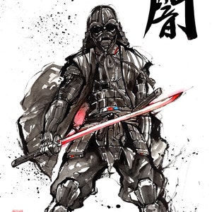 8x10 Print Darth Vader Samurai style with calligraphy DARKNESS