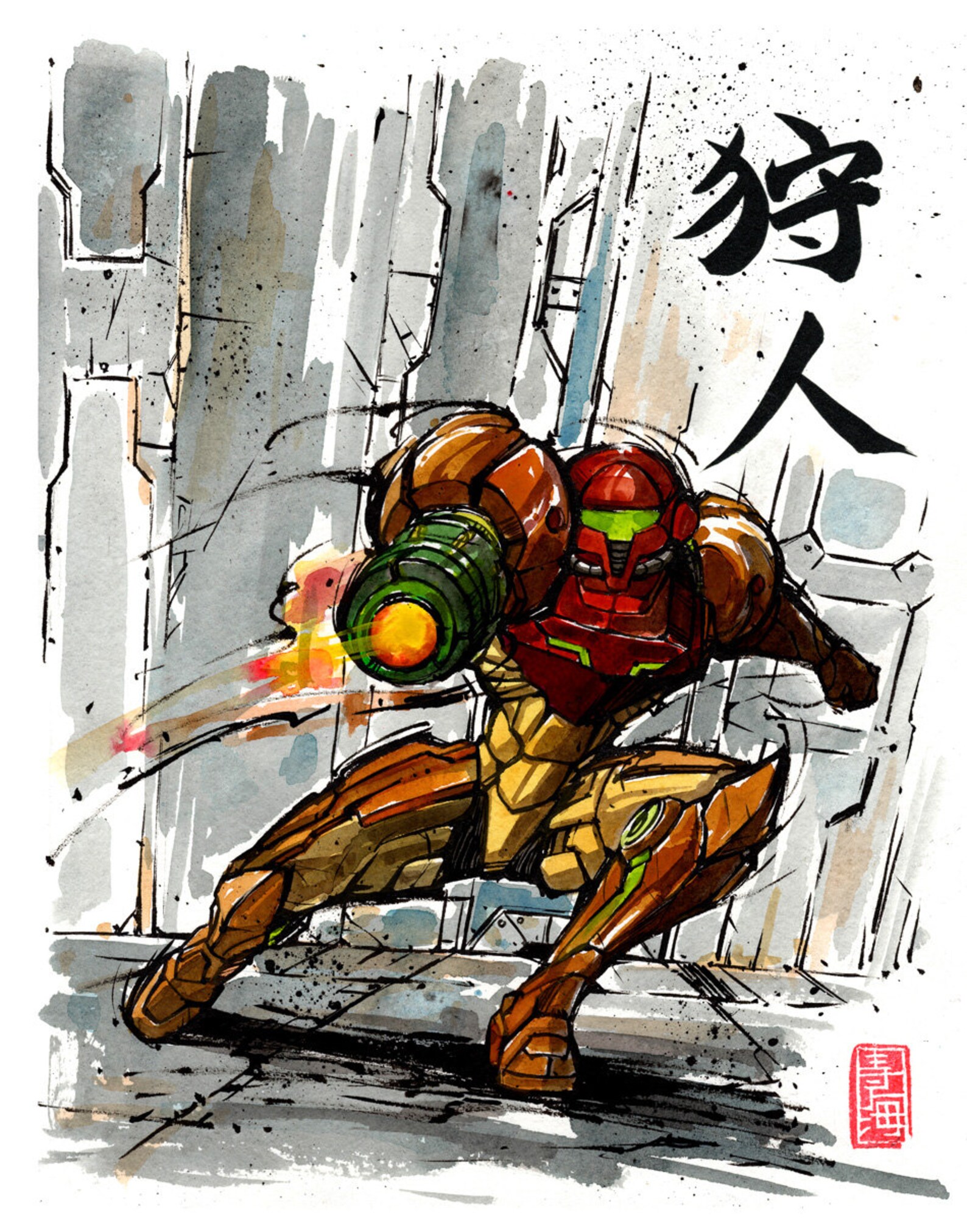 8x10 PRINT of Samus From Metroid With Japanese Calligraphy - Etsy
