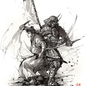 SAMURAI - Print 8x10 Steampunk style samurai duo armor warriors