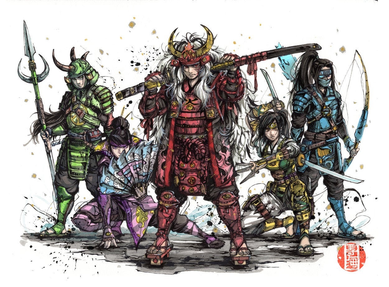 10x8" Bellas Artes Impresión Samurai Power Rangers Warriors