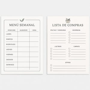 Weekly Menu Kit + Shopping List | Templates in Spanish | Printable PDF for Meal Planning