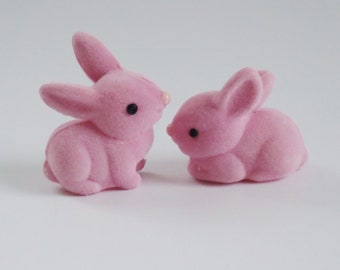 1.5 inch Pink Flocked Bunnies Set of 2 • Craft Pink Bunny Figures