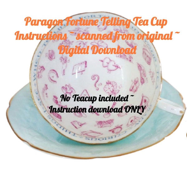 Vintage Paragon Fortune Telling Tea Cup Instructions, Digital Download Instruction Pamphlet, Instant Download No Teacup included