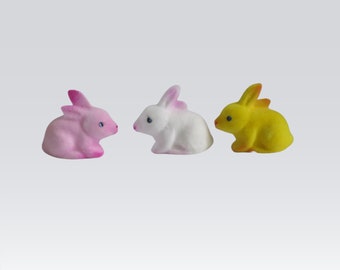 Mini Flocked Bunnies 1.75 inch Rabbit Figures Set of 3