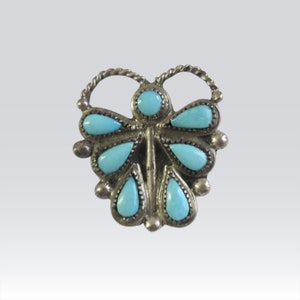 Retro 70s BoHo Turquoise Butterfly Pin, Turquoise Stones and Silver Butterfly Brooch image 3