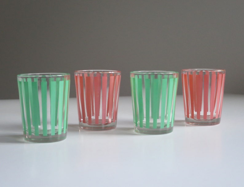 Mid-Century Striped Barware Glasses, Vintage Shot Glasses with Pastel Stripes, image 5