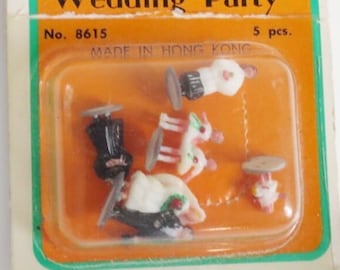Real Vintage 1" Miniature Wedding Party, Dollhouse Bridal Party, Teeny Tiny Marriage Celebration