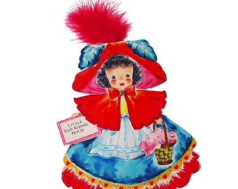 1940s Hallmark Dolls Little Red Riding Hood Die Cut Card, Doll Card No 5