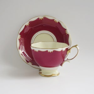 Vintage Tea Cup and Saucer by Royal Albert England, Burgundy Cream and White Teacup Set image 5