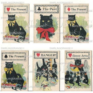 Gioco di carte per la divinazione del gatto nero, foglio di collage, download istantaneo, copia JPEG per la divinazione istantanea