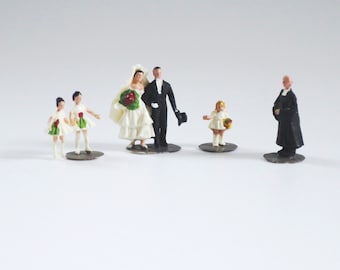 Vintage Micro Miniature 1:144 Bride, Groom, and Bridal Party Figurine Set, HO Scale Wedding