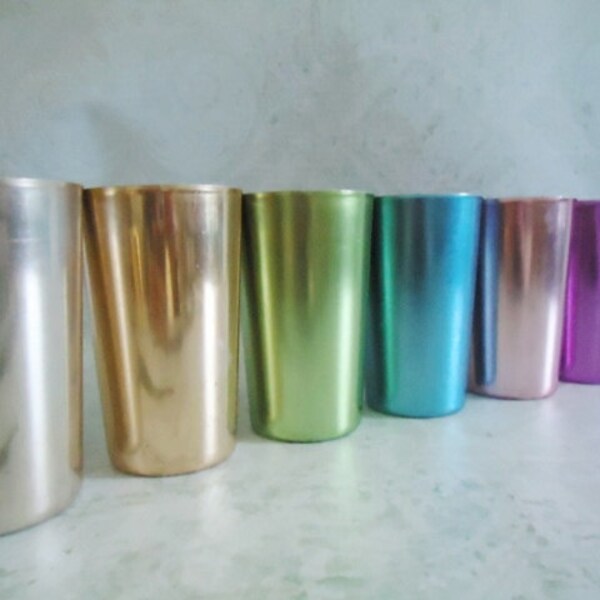 8 Mod Bascal Aluminum Tumblers  - Colored Aluminum Tumblers - Retro Rainbow Colorama Tumblers