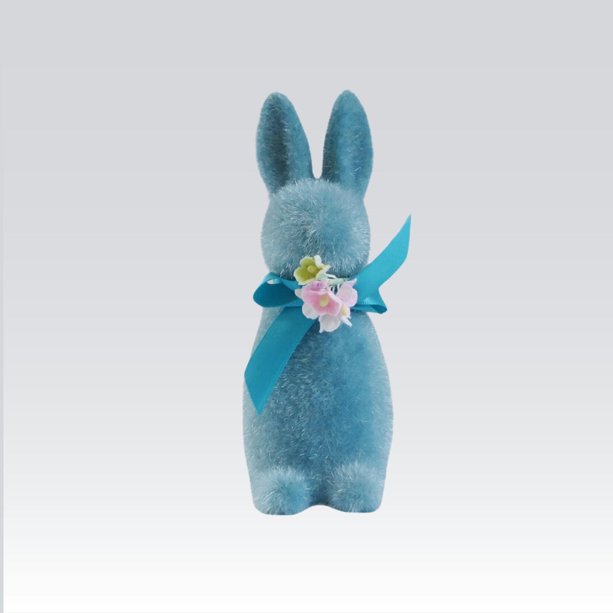 Blue Flocked Bunny Rabbit for Crafts, Decor, or Easter Basket Fill
