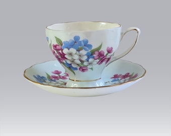 Vintage Light Blue Floral Tea Cup and Saucer, Mom Bride's Maid Girl Gift