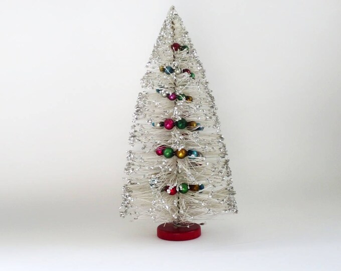 Vintage White Bottle Brush Tree With Mercury Glass Garland Etsy