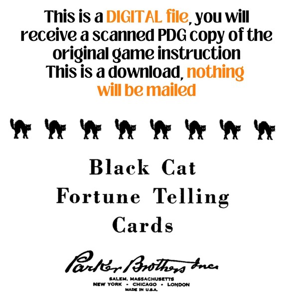 Antique Black Cat Fortune Telling Game INSTRUCTIONS for Parker Brother's Game, Digital Download Instructions