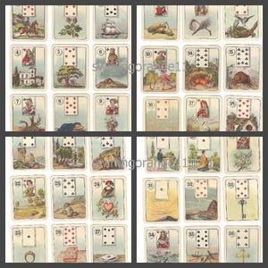 Digital LeNormand Card Deck, Instant Fortune Telling Card Deck, Printable Carreras Wide Cigarette Cards