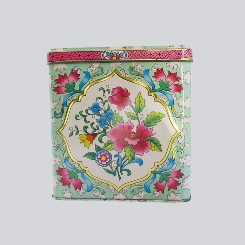 Vintage Daher Storage Tin, Floral Pattern, Nesting Kitchen Canister, Hostess Gift, Cookie Jar image 1