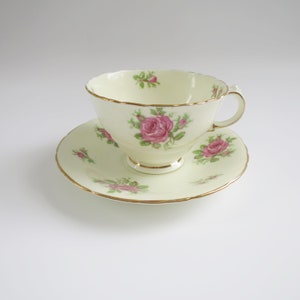 Vintage Petite Rose Tea Cup and Saucer Set, English Bone China by Sutherland image 1