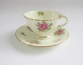 Vintage Petite Rose Tea Cup and Saucer Set, English Bone China by Sutherland