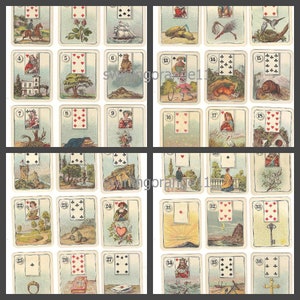 Fortune Telling Cards, LeNormand Card Deck Digital Download, Printable Carreras Wide Cigarette Cards