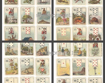 LeNormand Fortune Telling Cards, Digital Tarot Card Deck, Instant Download, Printable Carreras Wide Cigarette Cards