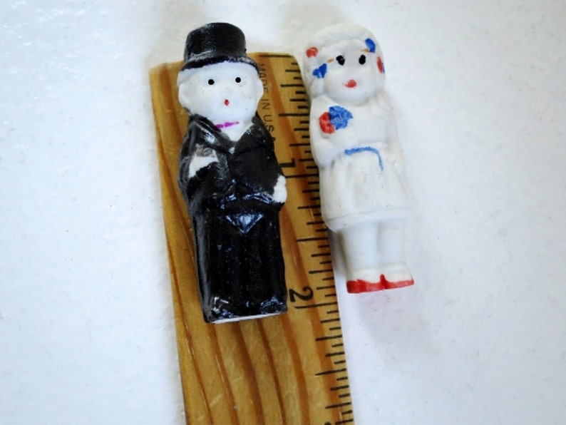 Bride and Groom Cake Topper, Antique Doll Bisque Wedding Dolls made in Japan zdjęcie 8