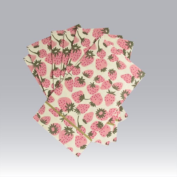 Pink Strawberry Banquet Napkins for Decoupage, Crafts or Tablescaping