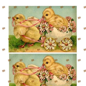 carte postale de Pâques vintage téléchargement immédiat, feuille de collage de poussins de printemps, téléchargement numérique