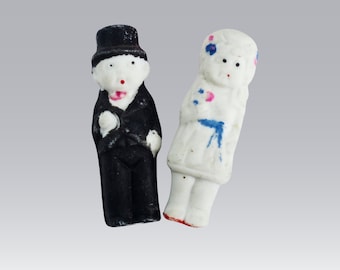 Antique 1930s Mini Bisque Bride and Groom Dolls, Frozen Charlotte Couple made in Japan, #2