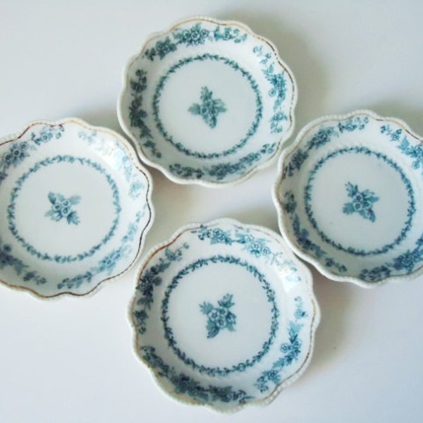 Set of Antique Open Salt Cellars - Vintage Transferware Butter Pats - Salt Dips - Vintage Salt Dip Dish