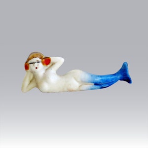 Mini Mermaid Figurine, Bisque Bathing Beauty or Siren