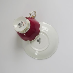 Vintage Tea Cup and Saucer by Royal Albert England, Burgundy Cream and White Teacup Set image 10